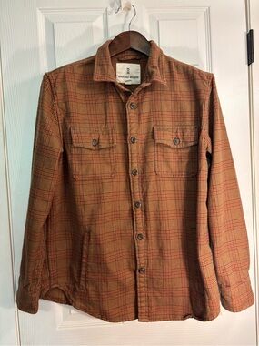Men's Plaid Button-Down Shirt Jacket in Brown by Mutual Weave